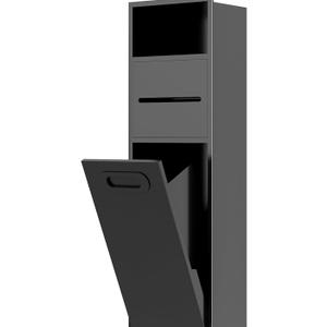 SUPERFLO 4 Gallon Bathroom Trash Can Tilt Out Trash Bin Cabinet, Hidden Trash Can Cabinet Recessed Wall Mounted Stainless Steel with Toilet Paper Holder for Bathroom/Bedroom/Office Renovation, Black 8x26 inch