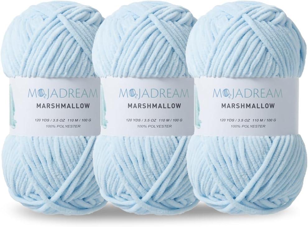 3PCS 3.5oz Chenille Yarn for Blankets Amigurumi: Soft Velvet Baby Yarn Blanket Knitting and Crocheting Bulky 5# Yarn 3 Skeins of 100g (Light Blue)