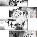 Maitys 4 Pcs Bathroom Wall Decor 10 x 4 Inch Bathroom Wall Art Contemporary Wood Restroom Pictures for Soak Unwind Relax Hanging Sign Spa Rustic Vintage Farmhouse Pediments(Black and White)