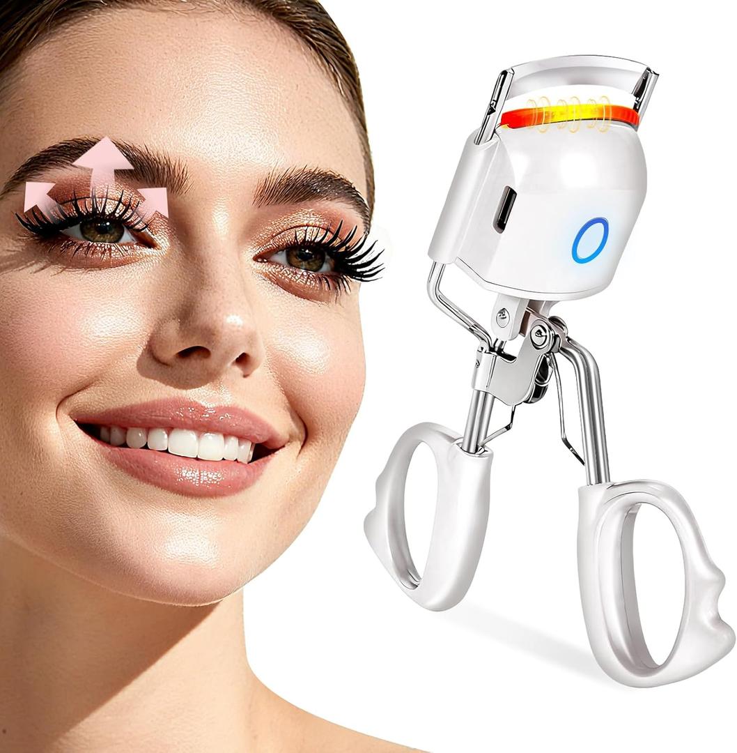Heated Eyelash Curler Electric Eyelash Curlers 8s Fast Heating Lash Curler Safe Anti-Burn Lash Curler Intelligent Temp Control rizador de pestaas for 24H Long Lasting Curls (White)