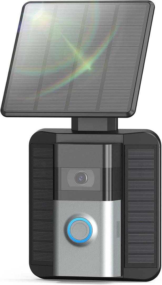 QIBOX Solar Charger Compatible with Ring Video Doorbell (2020 Release), 2.9W Waterproof Continuously Solar Panel, Only for Micro USB Port Adjustable Panel