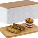 Large Bread Box for Kitchen Countertop Corner Breadbox for Homemade Bread Metal White Honeycomb Pattern Embossed Bread Storage Container Bin with Bamboo Lid