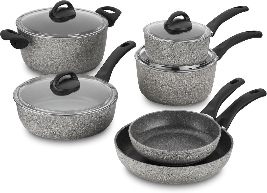 Ballarini 75001-652 Parma Forged Aluminum Nonstick Cookware Set, 10-Piece, Granite