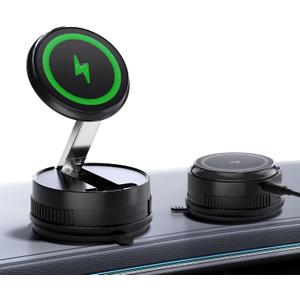 2026 Upgraded 15W MagSafe Car Mount Charger,Magnetic Wireless Car Charger,360 Rotatable Strong Hold Car Phone Mount with Vacuum Suction Cup & Nano Adhesive Base for iPhone 17 16 15 14 13 12,Samsung
