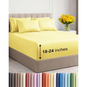 Extra Deep Cal King Sheet Set - 6 Piece Breathable and Cooling Sheets - Hotel Luxury Bedding for Women, Men, Kids & Teens - Easy & Secure Fit - Soft, Wrinkle Free & Comfy - Extra Deep Pockets - Yellow