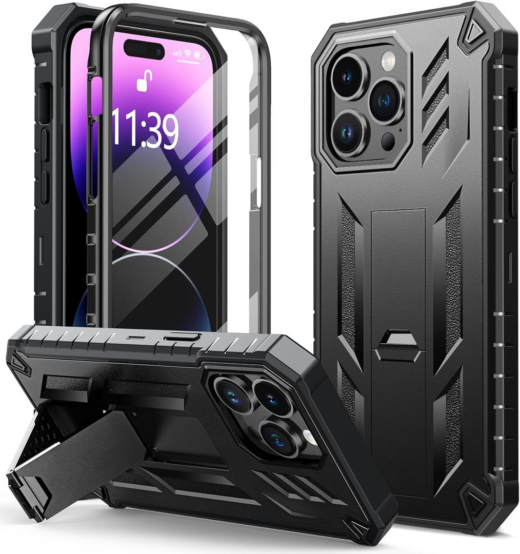 FNTCASE for iPhone 14 Pro Max Case: Military Grade Rugged Cell Phone Cover with Kickstand | Shockproof TPU Protection Bumper Matte Textured Design for iPhone 14 Pro Max Cases 6.7 inch