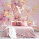 Pink Marble Wallpaper Mural Abstract Gold Gilt Large Art Wall Mural for Bedroom Livingroom(Not Self-Adhesive) (127" x 96")