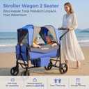 Stroller Wagon for 2 Kids, All-Terrain Wagon Stroller with Foldable, Adjustable Double Push Pull Handle, Large Storage Bag,Removable Canopy, Deep Blue