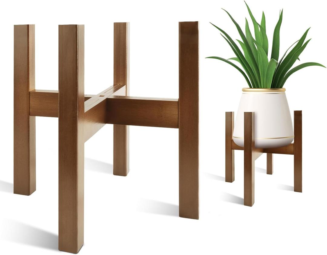 Natural Bamboo Plant Stand Indoor, Adjustable Plant Shelf Indoor Fits 8-12 Inch Pots, Mid Century Modern Decor to Refresh Your Space(Pot & Plant Not Included)