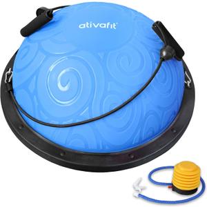 Ativafit Balance Ball Half Exercise Ball Balance Trainer Inflatable Yoga Ball for Home Gym Workouts Core Strength Fitness Half Ball with Resistance Bands, Pump, Support to 660 lbs (Light Blue)