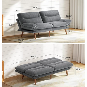 Marsail Futon Sofa Bed,  32.3"D x 66"W x 30.7"H, Modern Grey