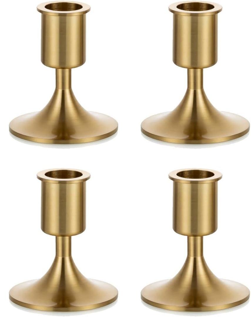 Candlestick Holders Taper Candle Holders, Romadedi Gold Candle Stick Candle Holder for Table Centerpiece, Wedding Reception, Festive Christmas Mantel Decoration or Home Decor, Set of 4