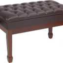 Duet Piano Bench with Storage,Adjustable Heavy Duty Wooden Double Keyboard Piano Bench Seat with PU Leather Cushion, Brown