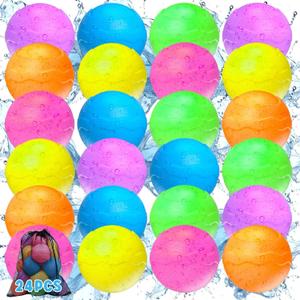COSOOS 24 Pack Reusable Water Balloons for Kids, Water Toy Summer Toy for Boys Girls, Beach Pool Toys for Kids 3-12, Outdoor Activities Water Games Toys Self Sealing Refillable Water Balloons for Fun (24 Pack Water Balloons)