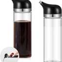 2 Pcs Cruet Dispenser Set 8 oz, Black Glass Soy Sauce Dispenser, Small Olive Oil and Vinegar Bottles, Soy Sauce Bottle, Non Drip Spout Cruet Bottle Container for Kitchen Cooking