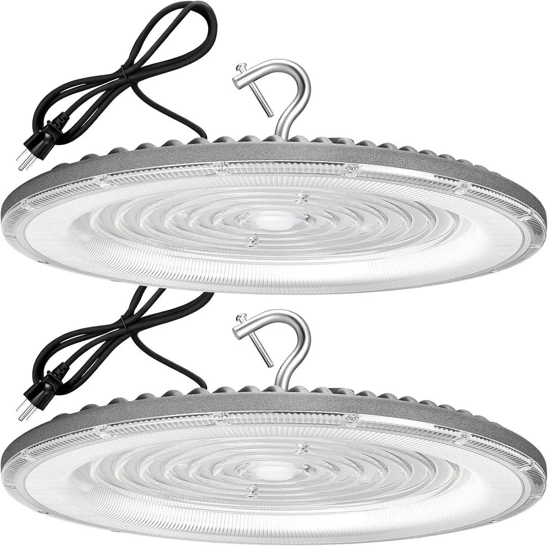 XYCN 2 Pack 600W UFO Led High Bay Light,120VAC,5000K Daylight Commercial Bay Lighting,IP66 Waterproof,85050LM,2550W MH/HPS with Plug Area Lighting for Warehouse/Shop/Workshop/Barn/Gym/Factory