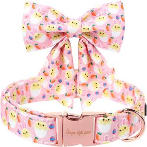 Unique style paws Easter Dog Collar with Bow Easter Eggs Chicken Collar with Flower for Small Medium Large Boys Girls Dogs (XL)