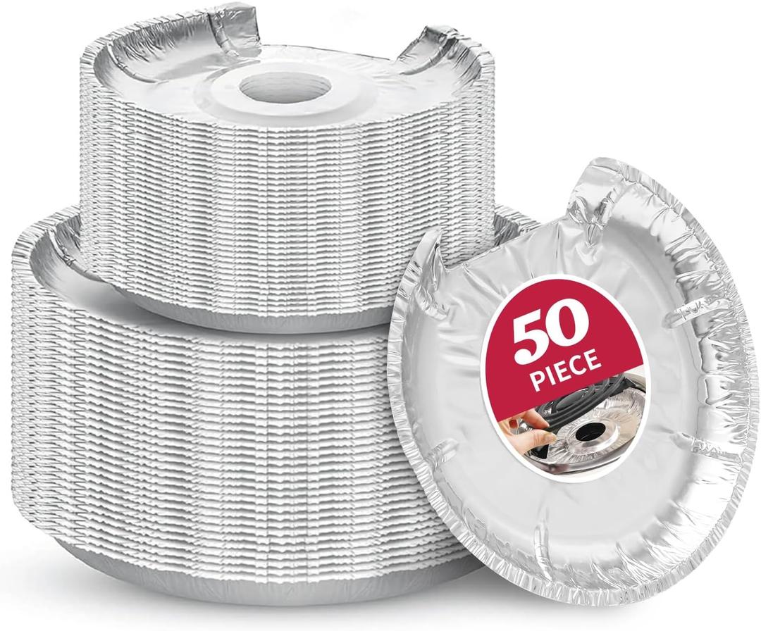 50PC COZZIVITA Round Electric Stove Burner Covers - Stove Top Covers for Electric Stove Thicker Aluminum Foil Burner Liners - Disposable Stove Top Protector (25 * 6 Inch and 25 * 8 Inch)