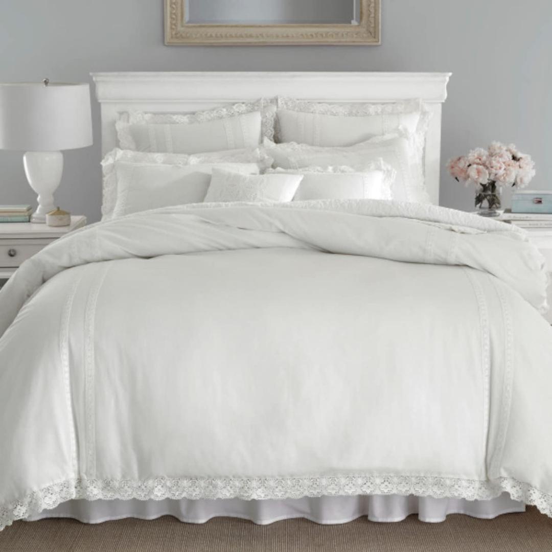 Laura Ashley Home - King Comforter Set, Reversible Cotton Bedding with Matching Shams, Stylish Home Decor for All Seasons (Annabella White, King)