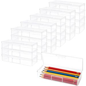 JAPCHET 24 Pack Clear Pencil Boxes, Small Clear Storage Box with Snap Lid, Rectangle Mini Plastic Storage Containers for Crayon, Beads, Jewelry, and Crafts, 7.6 x 3 x 1.5 Inch