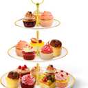 PinCute Cupcake Stand Holder - 3 Tier Cup Cake Dessert Tower, Plastic Tiered Serving Tray&Metal Rod for Birthday Party, Baby Shower and More (White)