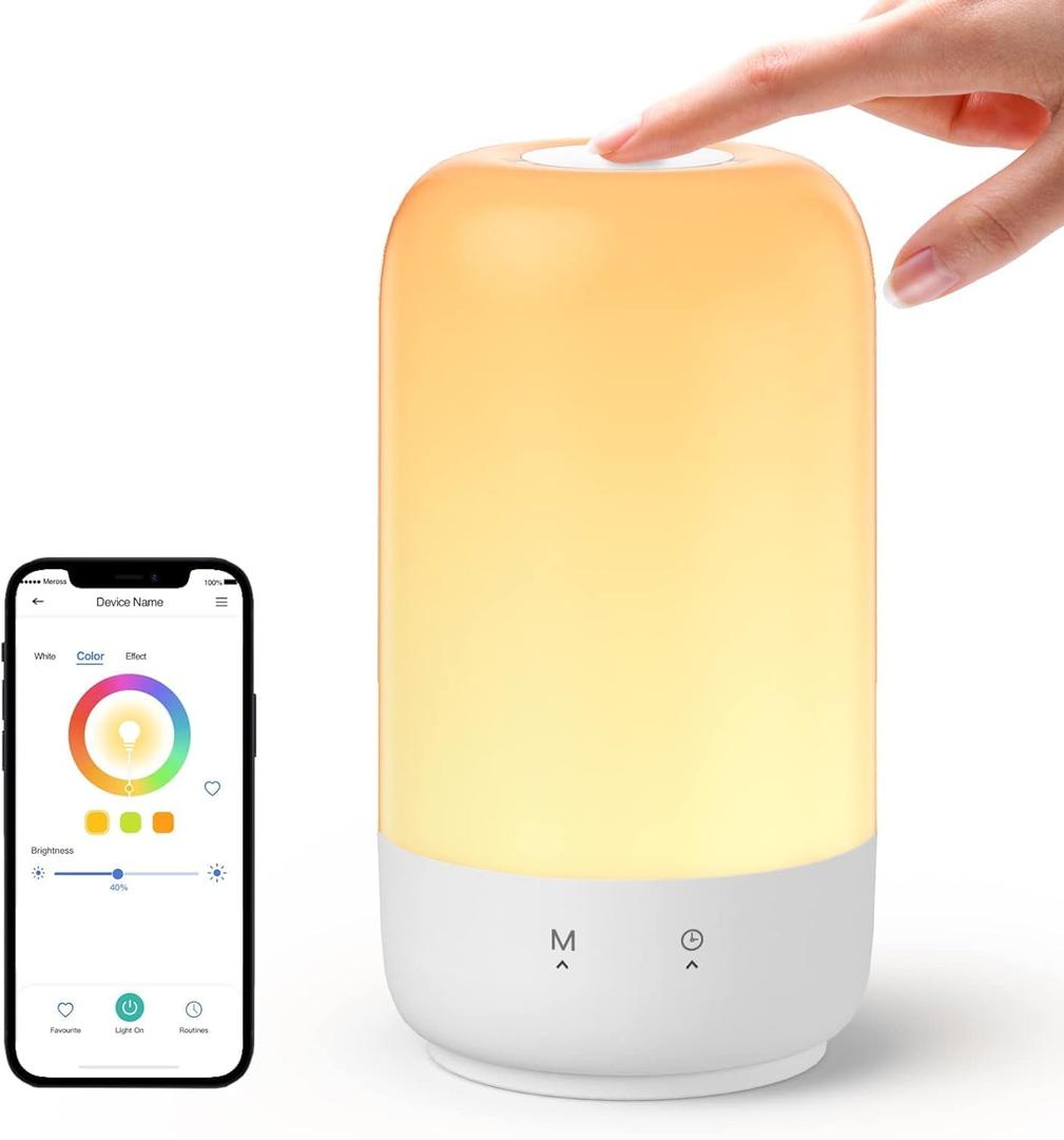Meross Smart Table Lamp for Bedroom, Smart Lamp Works with Homekit and Alexa, WiFi LED Nightstand Lamp with Tunable White & Dimmable RGBW, Schedule and Timer, Voice App Touch Control
