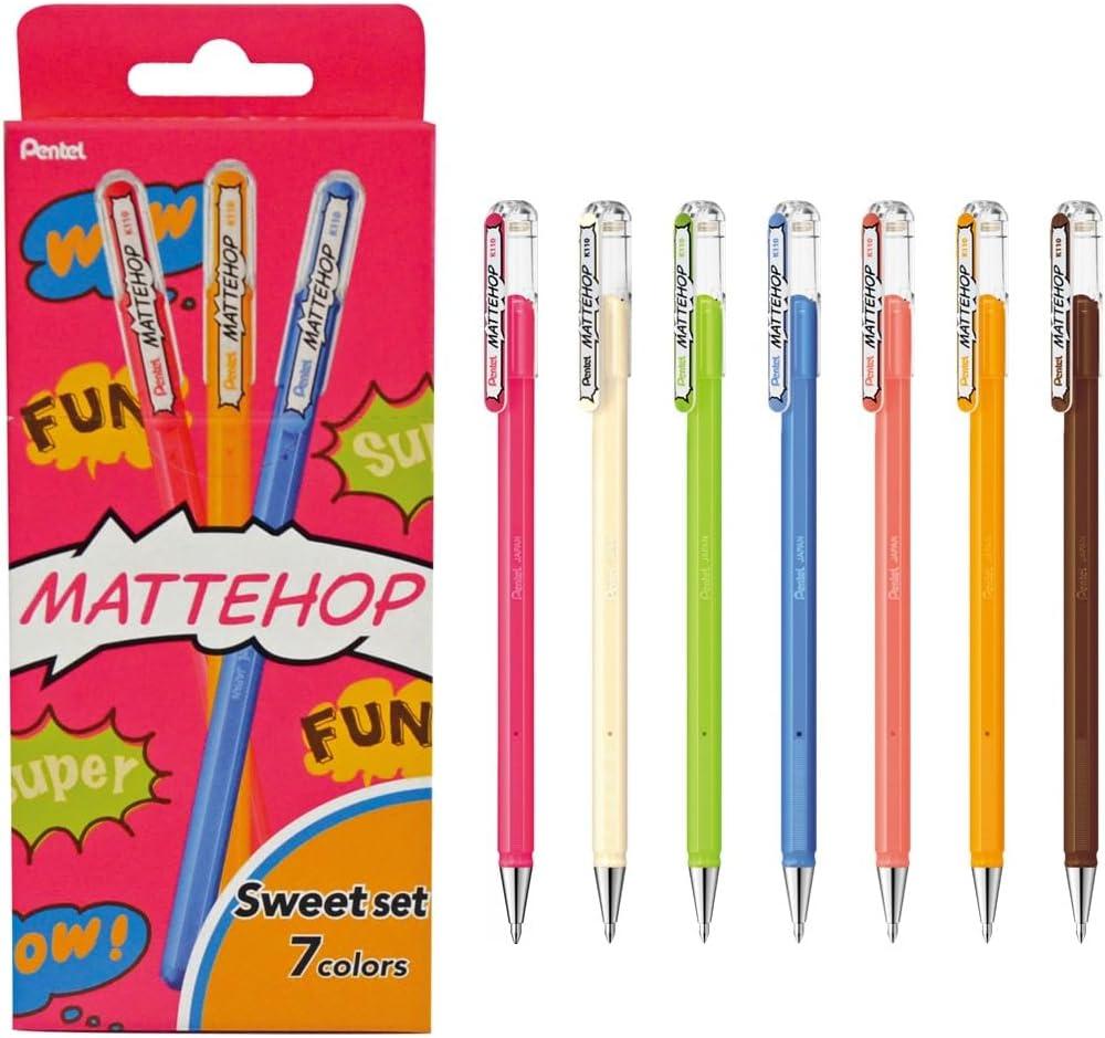 Pentel Matte Hop Sweet Color Ballpoint Pen, 7 Colors, K110-V7STB
