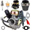 150cc gy6 carburetor PD24J for 4 Stroke Engines 125cc 150cc 152QMJ 157QMI 24mm for Motorcycle Scooter ATV Go Kart with Electric Choke Intake Manifold (silver)