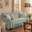 Sage Green Cottagecore Couch Cover with Ruffle Farmhouse Sofa Slipcover One Piece Cotton Sofa Cover for 3 Seat Washable French Country Living Room Decor (118" w X 71" h)