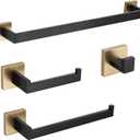 TURS 4-Piece Bathroom Hardware Set Black and Brushed Gold Towel Bar Set Hand Towel Holder Toilet Paper Holder Towel Hooks,Stainless Steel Wall Mounted 16 Inch Towel Bar