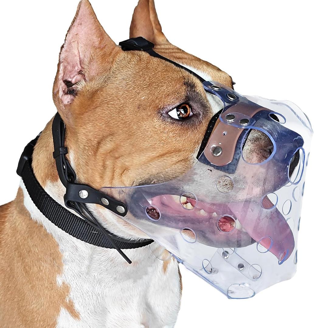 Mayerzon Pitbull Muzzle, Basket Muzzle for Large Dogs Rottweiler to Prevent Biting Chewing Scavenging, Breathable Dog Mouth Guard for Grooming Vet Visits that Allows Panting Drinking L