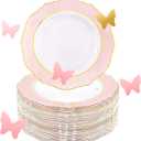 WDF 60pcs Pink Plastic Plates - 10.25inch Baroque Pink And Gold Disposable Dinner Plates for Upscale Parties -Special for Wedding, Party,Birthdays