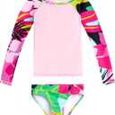 Kanu Surf Girls' Long Sleeve Rash Guard UPF 50 2-Piece Swim Set (4T, Aria Pink)