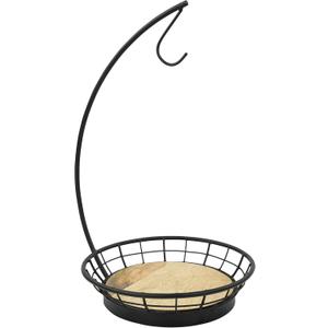 Spectrum Madison Fruit Bowl and Banana Hanger Hook for Fresh Food Vegetables Bread & Snacks, Farmhouse Kitchen Countertop Wooden Base Fruit Basket Produce Saver and Banana Holder, Black