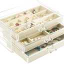 Weiai Acrylic Jewelry Box 3 Drawers, Velvet Jewellery Organizer, Earring Rings Necklaces Bracelets Display Case Gift for Women, Girls, Beige