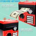 Kids Money Bank, Electronic Piggy Banks, Great Gift Toy for Kids Children, Auto Scroll Paper Money Saving Box Password Coin Bank,Perfect Toy Gifts for Boys Girls (Black red)