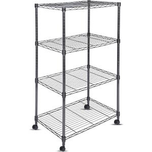 Whitmor 4 Tier Shelving Unit, Adjustable Storage Shelves with Wheels, Wire Shelving, 400 lbs Capacity per Shelf, Max 1600 lbs Total for Laundry, Kitchen, Garage, 24" L x 14" W x 47" H, Black (4-TIER,24"L x 14"W x 47"H)