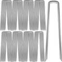 AAGUT 12 Inch 8 Gauge Landscape Staples 40 Pack Galvanized Garden Stakes Heavy Duty Sod Pins Fence Ground Stakes for Weed Barrier Fabric Ground Cover Dripper Irrigation Tubing Soaker (Silver)