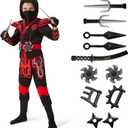 Spooktacular Creations Red Ninja Costume for Kids, Boys Halloween Dress Up Party, Ninja Role Playing Small