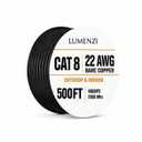 Cat8 500ft Ethernet Cable, 22 AWG 100% Bare Copper, Black, Solid Bulk Round S/FTP Shielded LAN Cable, 40Gbps 2000MHz, ETL Listed, RoHS Compliant, PoE Compatible for Indoor/Outdoor, CCTV