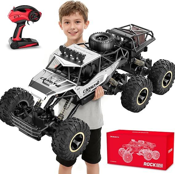 Jiakora RC Cars, Remote Control Monster Truck - Rock Crawler RC Truck with 2 Rechargeable Batteries, Metal Body, Large Size & LED Headlights, Boy Toys for Kids Ages 4-7 8-12 Birthday Gifts, Silver