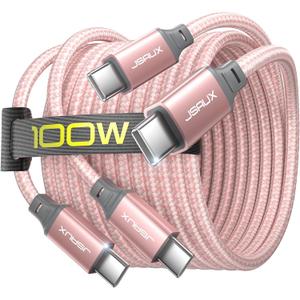 JSAUX 100W USB C to USB C Cable [2-Pack 6.6FT], Type C Fast Charging Cord for iPhone Air/iPhone 17/iPhone 17 Pro/iPhone 17 Pro Max, iPhone 16/15 Series, Galaxy S/Note Series, MacBook, iPad - Pink