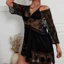 Eomenie Women's Contrast Lace Bathing Suit Cover Up V-Neck Swimsuit Coverups Loose Swimwear Beach Dress Beachwear One Size