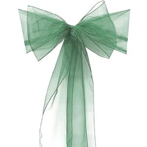 6 Chair Bow Organza Sashes Chair Wedding Party Bows 9" x 10ft - Hunter Green