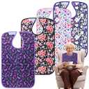 Adult Bibs - 3 Pcs Washable Clothing Protector with Crumb Catcher, Reusable Waterproof Large Feeding Dining bibs for Women/Mom/Men