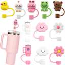 LDKEDKF 9Pcs Straw Cover for Stanley Cup, Silicone Straw Topper for Stanley Cup 30&40oz with Tumblers, 10mm 0.4in Lid Accessories (Reusable) (001-Pink,White,Yellow,Brown)