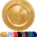 DaCakeWS Metallic Round Charger Plates 10PCS, 13inch Plastic Beaded, bulk wedding, Dinner, Party, Event, Decoration(Gold 10)