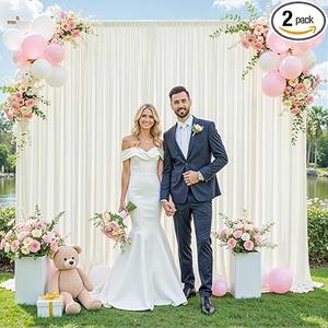 10ft x 10ft Ivory Backdrop Curtain for Wedding Ivory Wrinkle Free Backdrop Drapes Panels for Parties Baby Shower Bridal Shower Birthday Photo Photography Polyester Fabric Background Decoration