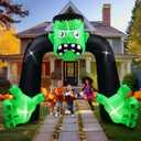 9FT Tall Halloween Inflatables Archway Frankenstein Outdoor Decoration, Blow Up Frankenstein Inflatables Arch Built-in 5 Led Lights for Halloween Inflatables Outdoor Yard Decoration