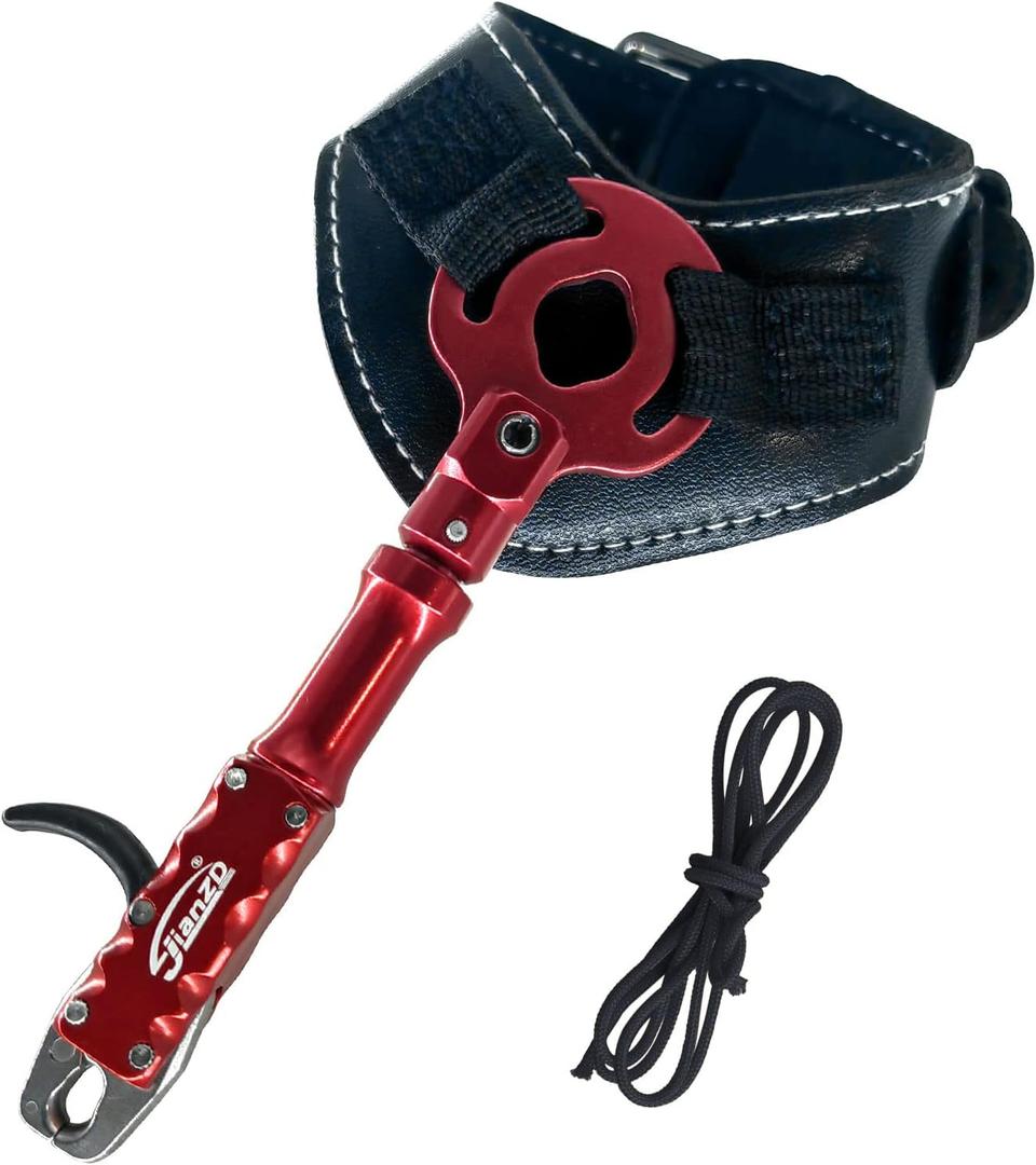 Adjustable Wristband Release, Index Finger Release, Composite Bow, 360 Degree rotatable Jaws, Automatic Closure, Bow and Arrow Archery Accessories, Archery Release Aids (red)